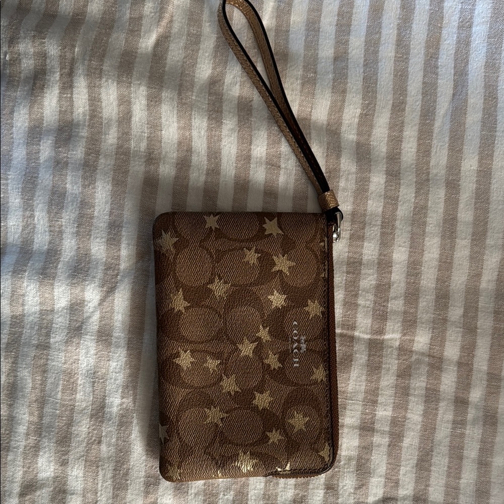 Coach Brown Wristlet with Star Pattern